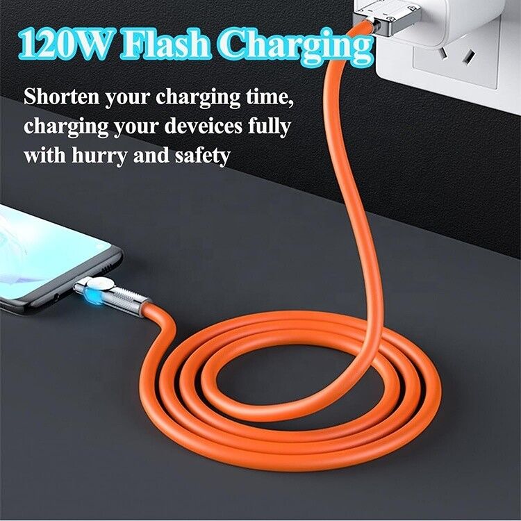 180 Degree Rotating Fast Charging 120w 6A Silicone USB Micro Type C Cable for Android Mobile Phone