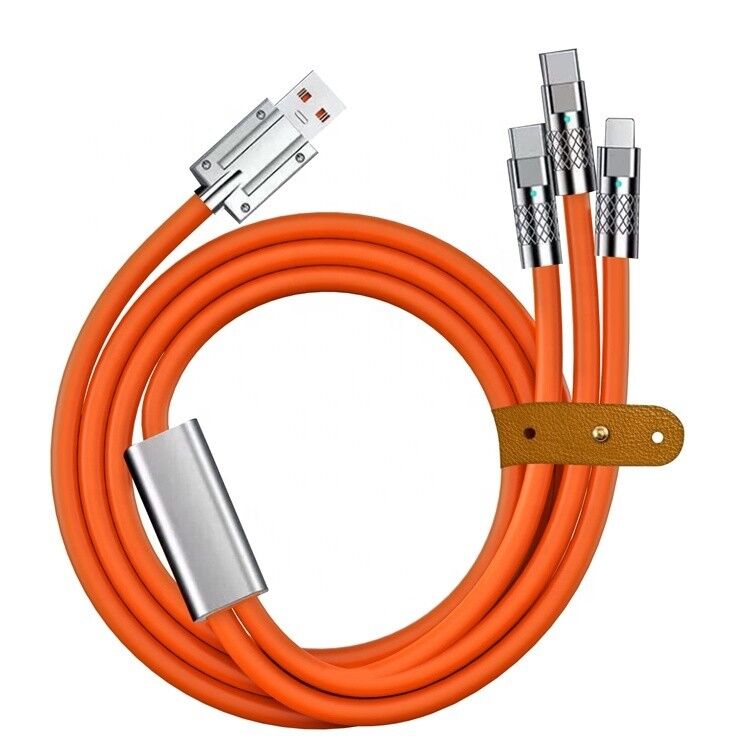 Super Fast Charging 120w 6A Liquid Silicone 3 in 1 Multi Connectors Micro Type C USB Data Charger Cable for Mobile Phone