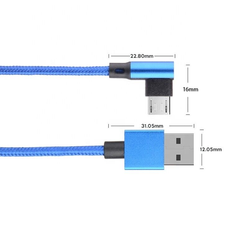 Fast Charging 2.4A Nylon Braided L Shape Left Angle Micro b to USB A Male Data Charger Cable for Phone