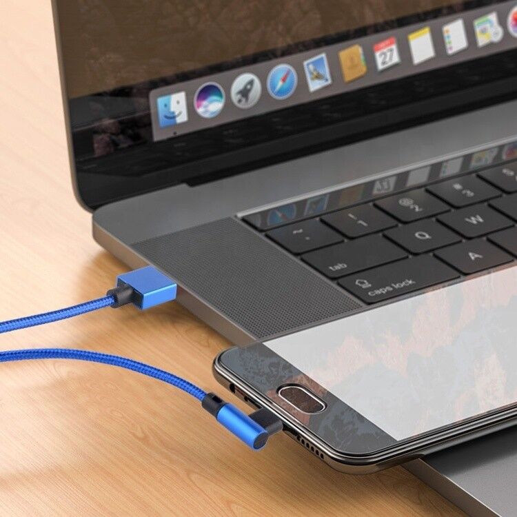 Fast Charging 2.4A Nylon Braided L Shape Left Angle Micro b to USB A Male Data Charger Cable for Phone