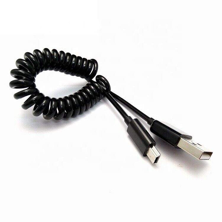 Custom Retractable 1M 2M 3M Data Charging Spiral Coiled Mini USB 5 PIN to USB Charger Cable