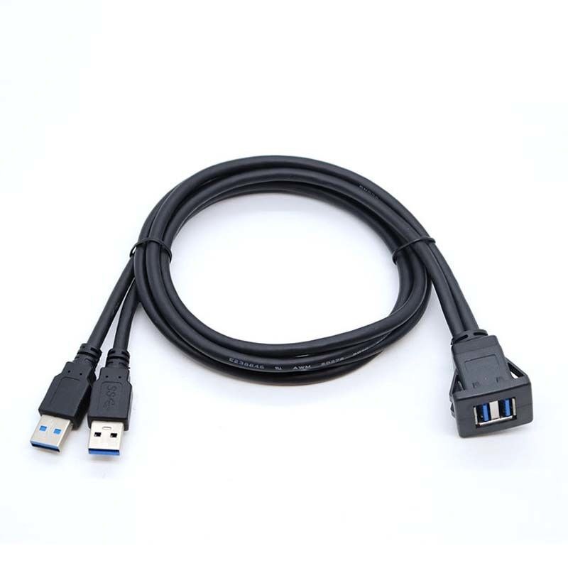 Square Dual USB 3.0 2.0 Male To Female Waterproof Extension Cable With Flush Mount Panel For Car Truck Boat Motorcycle Computer