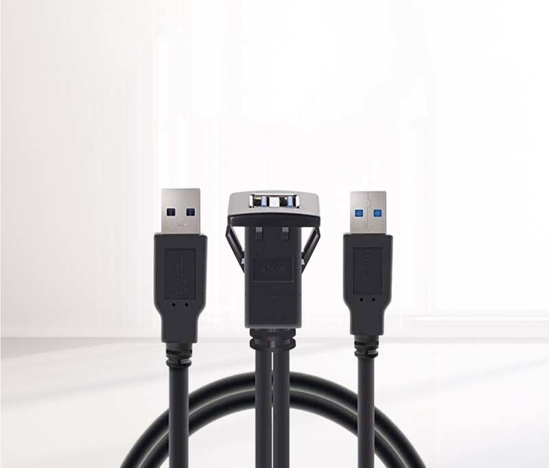 Square Dual USB 3.0 2.0 Male To Female Waterproof Extension Cable With Flush Mount Panel For Car Truck Boat Motorcycle Computer