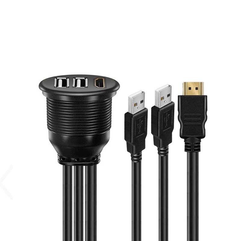 3 Ports USB 2.0 Male To USB 2.0 Female Waterproof Extension Cable With Flush Mount Panel For Car Truck Boat Motorcycle Computer