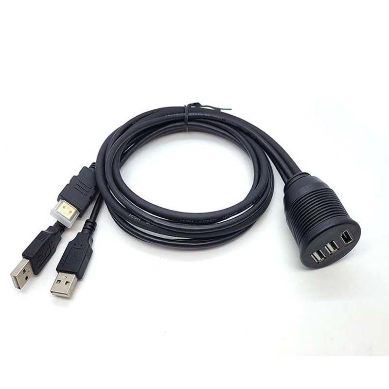 3 Ports USB 2.0 Male To USB 2.0 Female Waterproof Extension Cable With Flush Mount Panel For Car Truck Boat Motorcycle Computer