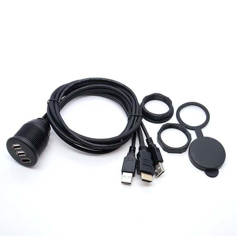 3 Ports USB 2.0 Male To USB 2.0 Female Waterproof Extension Cable With Flush Mount Panel For Car Truck Boat Motorcycle Computer