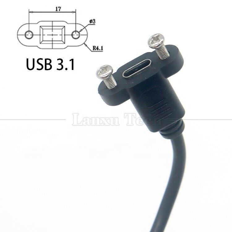 30cm 50cm Screw Panel Mount Male to Female USB Type C 3.1 Extension Cable