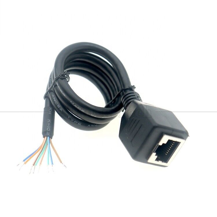 Female RJ45 Jack Socket to Open Tinned Soldering 8 Wires Bare End  Pigtail Ethernet Network Patch Lan Cable