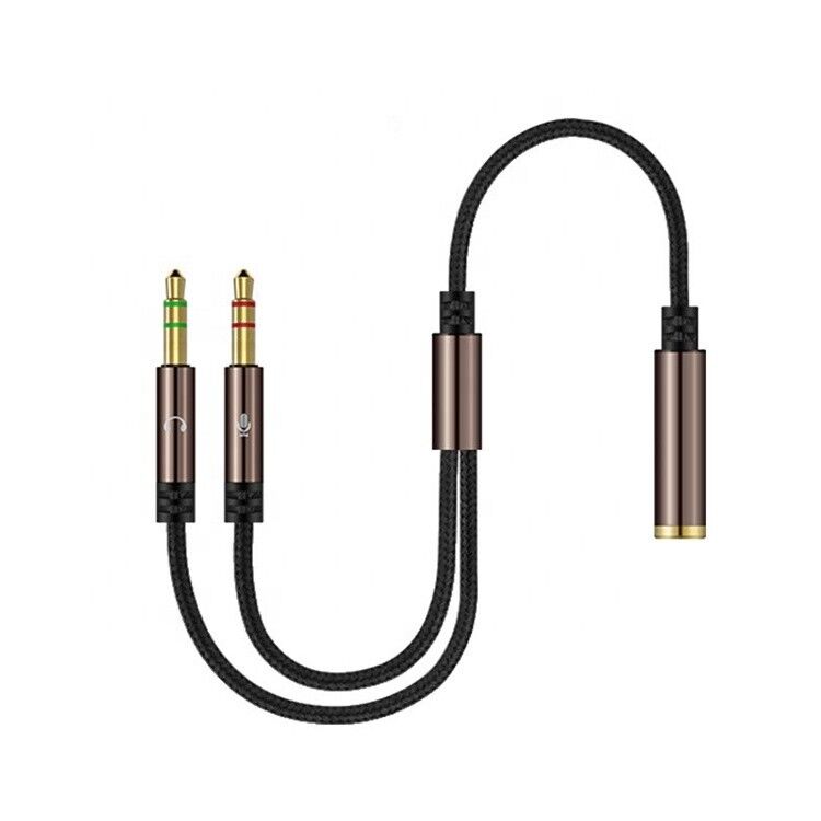 High Quality Splitter 1 Female to 2 Male Headset 3.5mm Jack Audio Mic Cable