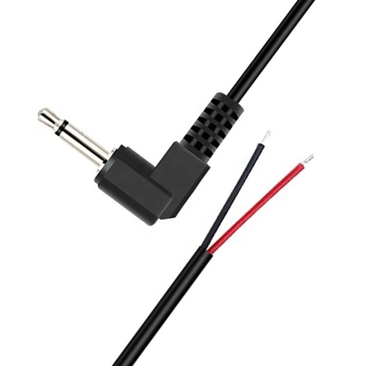 90 Degree Right Angle 2 Poles TS 3.5mm Stereo Audio Jack to Stripped Pigtail Tinned Bare Wire End Cable