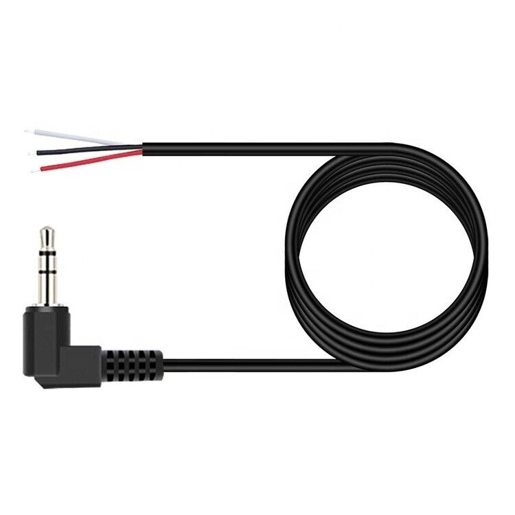 90 Degree Right Angle 3 Poles TRS 3.5mm Stereo Audio Jack to Stripped Pigtail Tinned Bare Wire End Cable