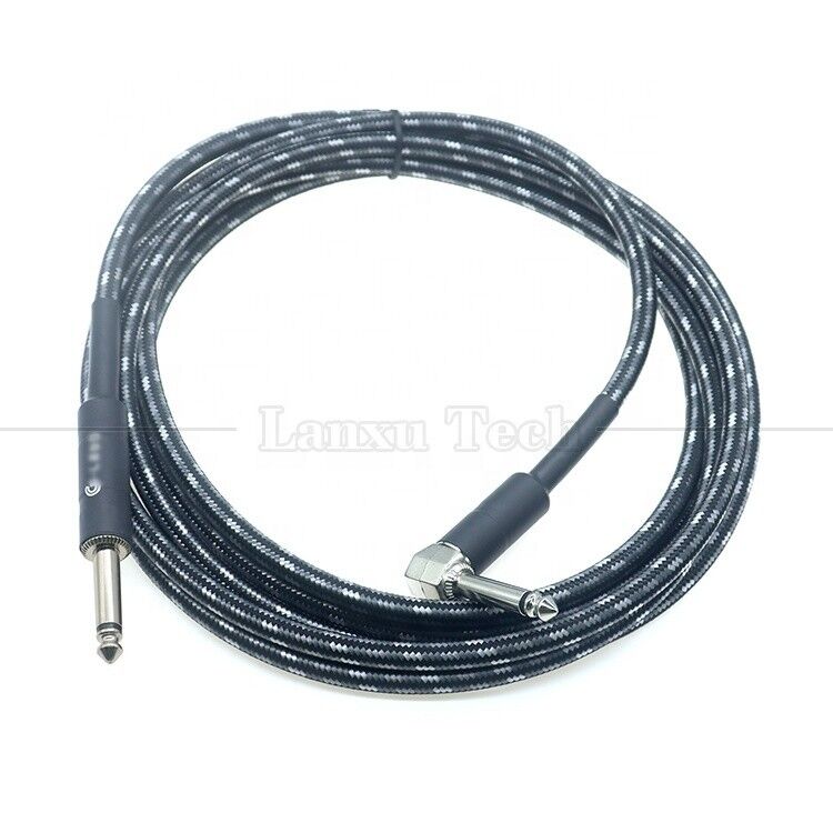 L Shape 90 Degree Right Angle to Straight Durable Braided Jacket 6.35mm Ts Jack Instrument Electric Guitar Patch Audio Cable