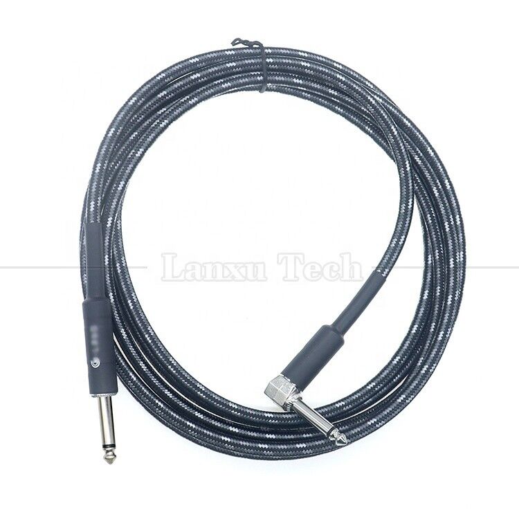 L Shape 90 Degree Right Angle to Straight Durable Braided Jacket 6.35mm Ts Jack Instrument Electric Guitar Patch Audio Cable