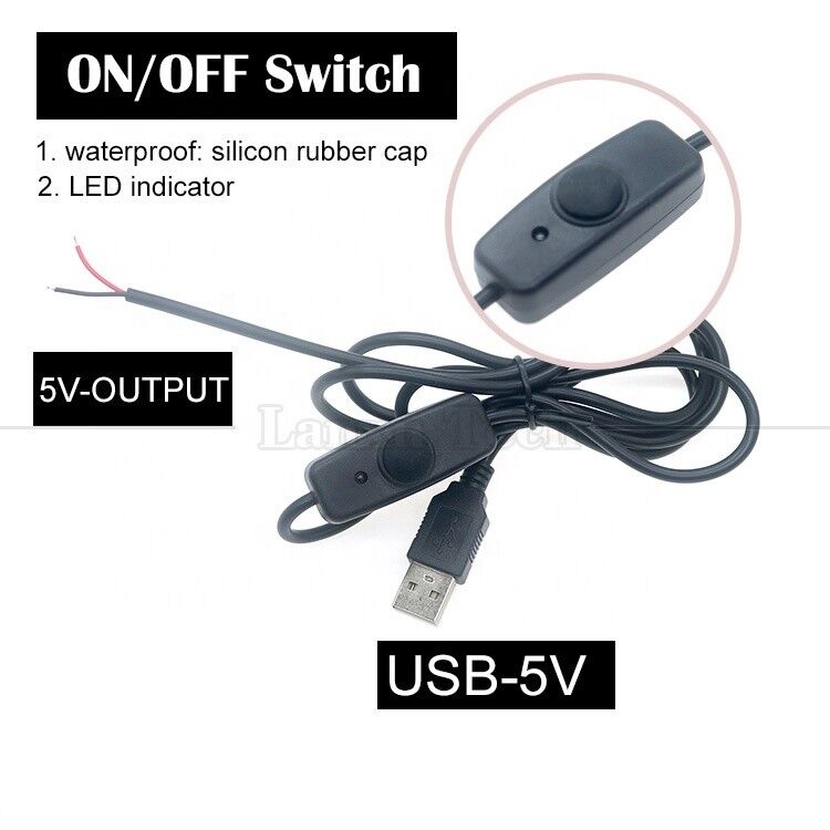 Waterproof Silicone Rubber Cover on off Push Button Switch 5V USB to Open Bare 2pin Wires End Cable for LED Light Lamp