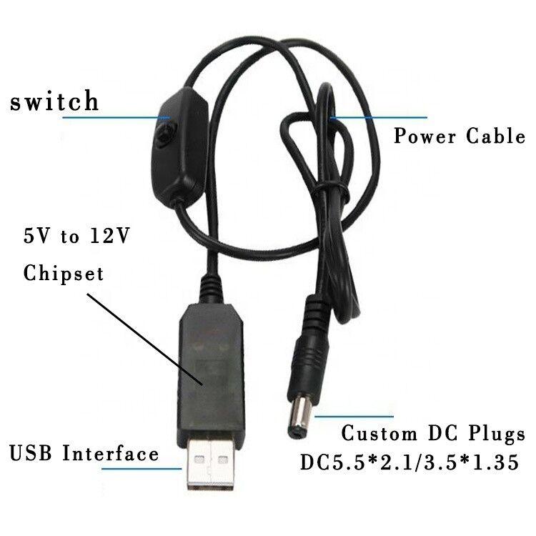 High Quality Booster 5V USB to 12V 9V DC 5.5x2.1mm Barrel Jack Power Charger ON OFF Cable with Switch  for Router Fan LED Strip