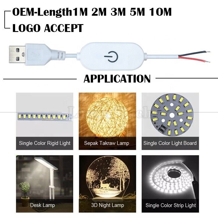 5V Touch Switch ON OFF Controller Stepless USB to Open Wires End Cable LED Dimmer for Led Strip Light Lamp