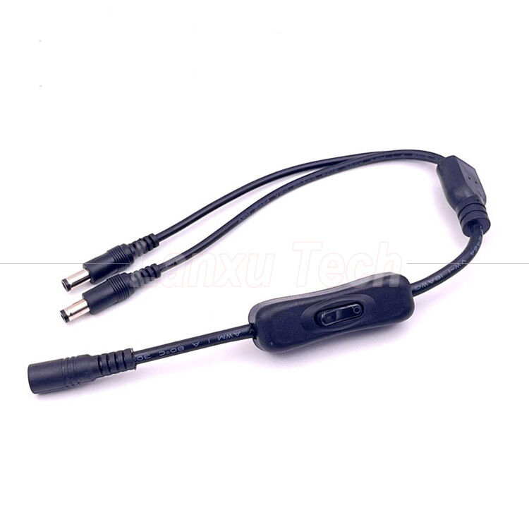 12v Splitter 1 Female to 2 Male DC Plug 5.5x2.1mm on off Switch Cord Cable for LED Lamp Light