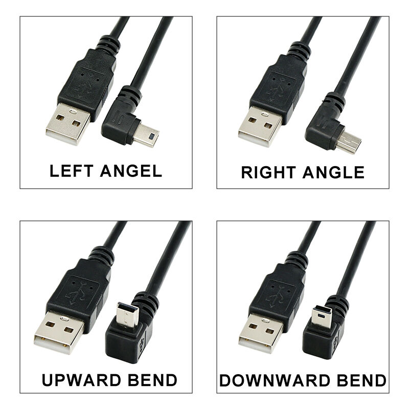 1m 2m 3m 5m Elbow 90 Degree L Shape up Down Right Left Angle USB to Mini B 5 Pin USB Data Charger Cable for Camera GPS
