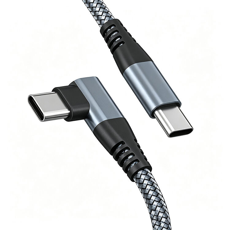 Braided Elbow 90 Degree Angle 60W 3A Type C To Type C PD Charging Data Charger Cable for Mobile Phone Monitor iPhone 15 16