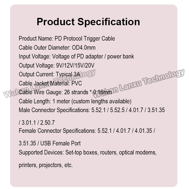 5V 9V 12V 15V 20V 3A PD Trigger USB Type C To DC 5.5x2.1mm 5.5x2.5mm Power Jack Charger Cable For Wifi Router Modem Projector Camera Laptop