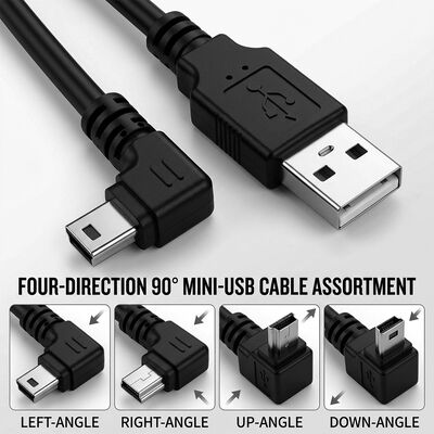 1m 2m 3m 5m Coude 90 degrés L en forme vers le haut vers le bas angle droit gauche USB à Mini B 5 broches câble de charge de données USB pour caméra GPS