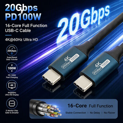 USB 3.2 Gen 2 Type C To Type C Cable 100W PD Fast Charging E-Marker Chip Full Function Data Sync Cable Dual Head USB C Cable